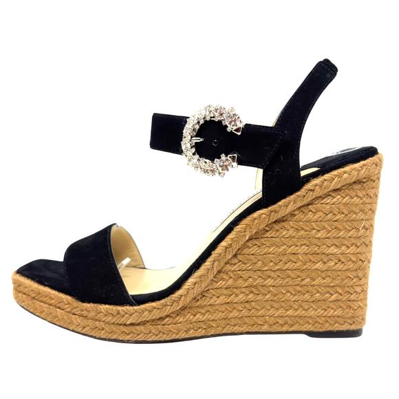 Jimmy Choo‎ Heels Black Crystal Mirabelle Jute Espadrilles Platform Sandals 39.5 - Picture 1 of 11